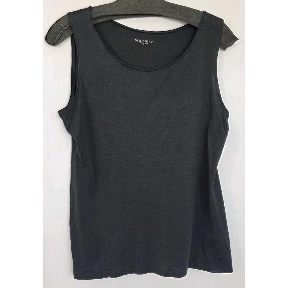 Eileen Fisher Tank Top S Gray Silk Cotton Scoop Neck Minimalist Lagenlook Luxury